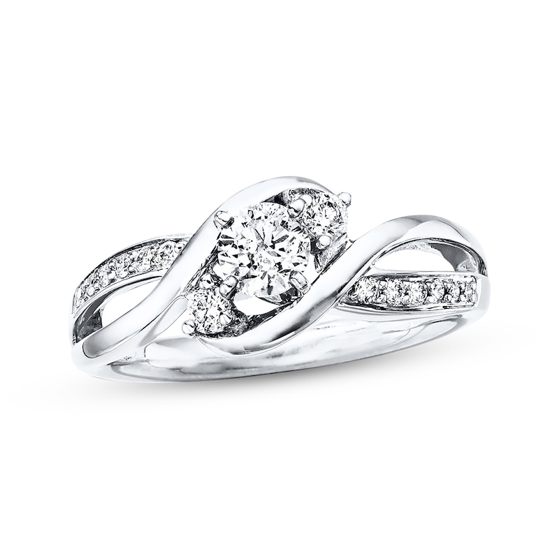 Main Image 1 of Previously Owned Three-Stone Engagement Ring 3/8 ct tw Round-cut Diamonds 14K White Gold - Size 3.5