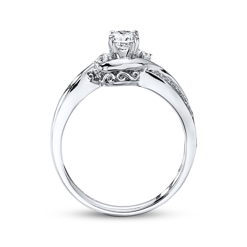 Main Image 3 of Previously Owned Three-Stone Engagement Ring 3/8 ct tw Round-cut Diamonds 14K White Gold - Size 3.5