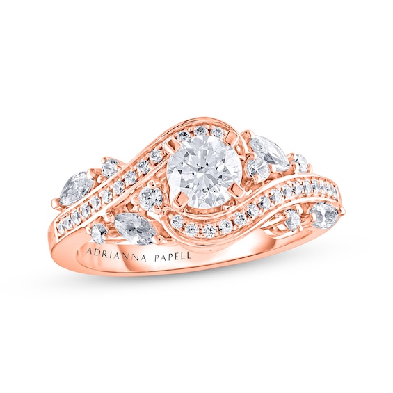 Previously Owned Adrianna Papell Diamond Engagement Ring 1 ct tw Round & Marquise-cut 14K Rose Gold Size