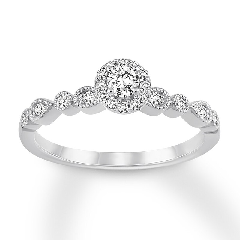 Main Image 1 of Previously Owned Diamond Engagement Ring 1/4 ct tw Round-cut 10K White Gold Size 4.5