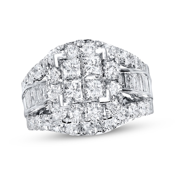 Previously Owned Diamond Engagement Ring 4 ct tw Princess, Baguette & Round-cut 14K White Gold Size 10.75