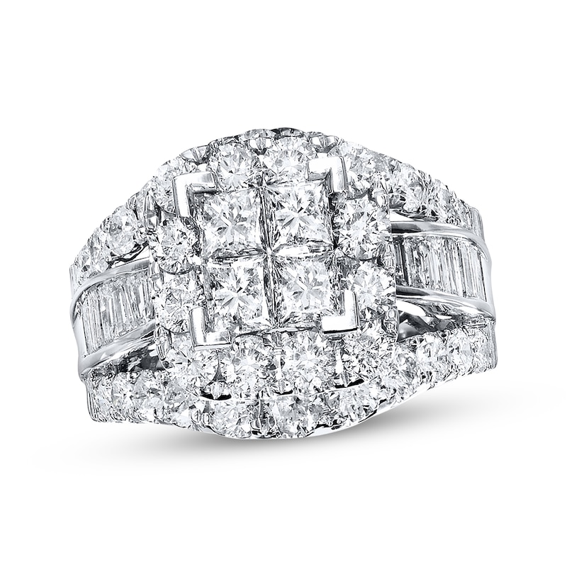 Previously Owned Diamond Engagement Ring 4 ct tw Princess, Baguette & Round-cut 14K White Gold - Size 10.75