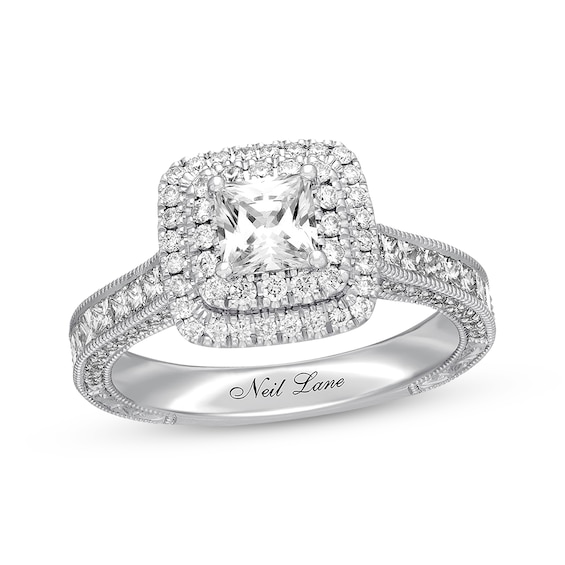 Previously Owned Neil Lane Engagement Ring 1-1/2 ct tw Princess & Round-cut Diamonds 14K White Gold Size 4