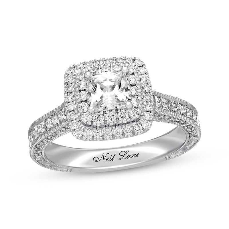 Main Image 1 of Previously Owned Neil Lane Engagement Ring 1-1/2 ct tw Princess & Round-cut Diamonds 14K White Gold Size 4