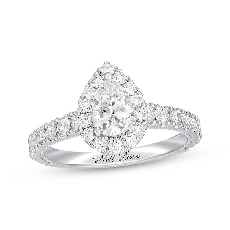 Main Image 1 of Previously Owned Neil Lane Premiere Diamond Engagement Ring 1-1/2 ct tw Pear & Round-cut 14K White Gold Size 4.5