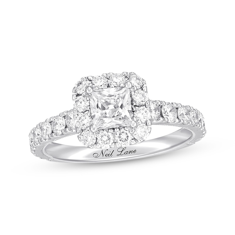 Main Image 1 of Previously Owned Neil Lane Premiere Diamond Engagement Ring 1-5/8 ct tw Princess & Round-cut 14K White Gold - Size 5