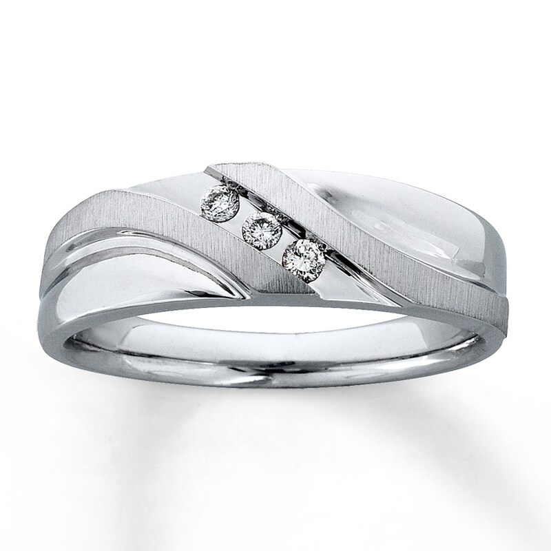 Main Image 1 of Previously Owned Men's Wedding Band 1/10 ct tw Round-cut Diamonds 10K White Gold Size 15