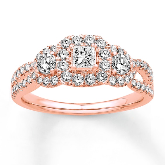 Previously Owned Diamond Engagement Ring 7/8 ct tw Princess & Round-cut 14K Rose Gold 9.5