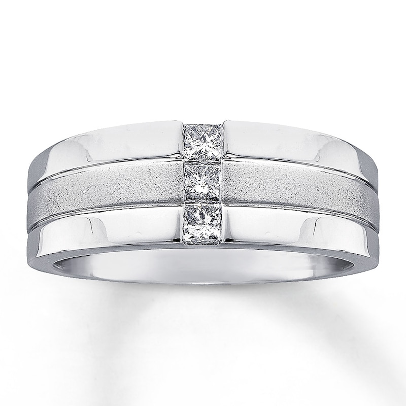 Main Image 1 of Previously Owned Men's Diamond Wedding Band 1/3 ct tw Square-Cut 14K White Gold - Size 7.75