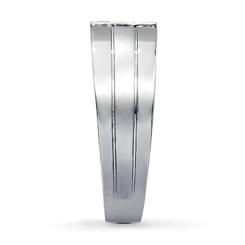 Main Image 3 of Previously Owned Men's Diamond Wedding Band 1/3 ct tw Square-Cut 14K White Gold - Size 7.75