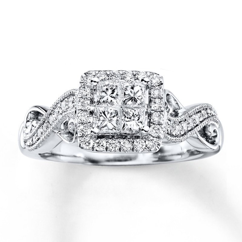 Main Image 1 of Previously Owned Diamond Engagement Ring 5/8 ct tw Princess & Round-cut 14K White Gold - Size 9.25