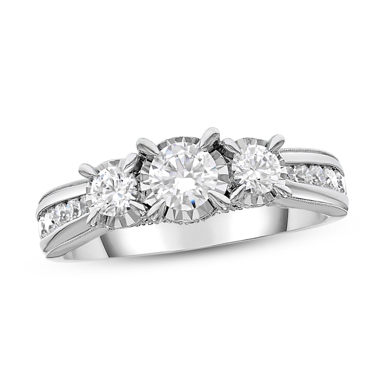 Main Image 1 of Previously Owned 3 Stone Diamond Engagement Ring 1 ct tw Round-cut 10K White Gold - Size 4.5