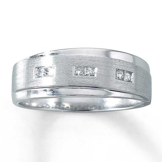Previously Owned Men's Diamond Wedding Band 1/6 ct tw Square-cut 10K White Gold 7.5