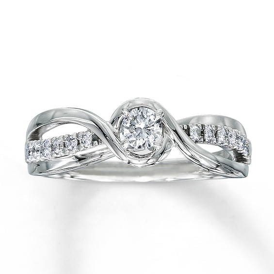 Previously Owned Engagement Ring 1/3 ct tw Round-cut Diamonds 10K White Gold Size 10