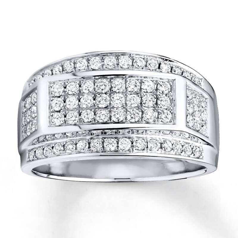 Main Image 1 of Previously Owned Men's Band 1 ct tw Round-cut Diamonds 10K White Gold - Size 6.25