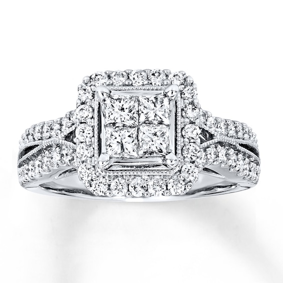 Previously Owned Diamond Engagement Ring 1 ct tw Princess & Round-cut 14K White Gold Size