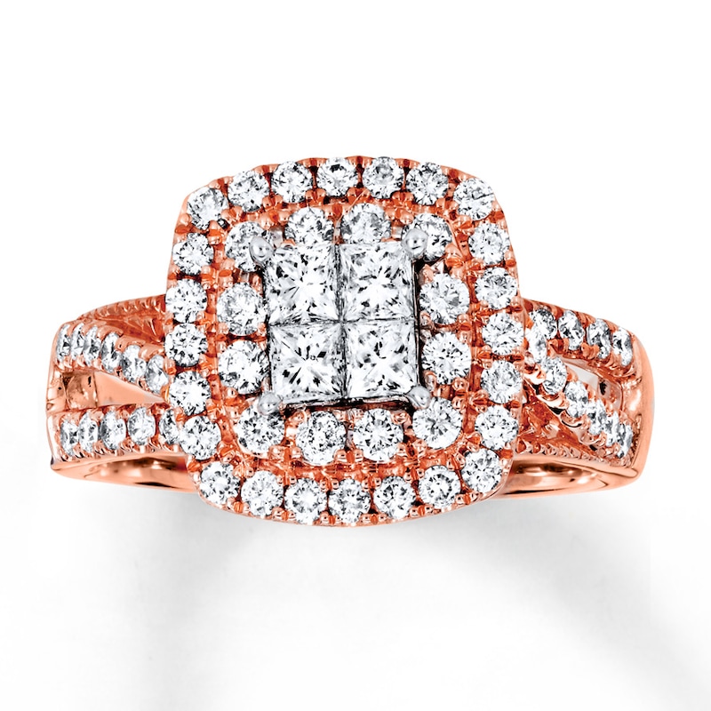 Main Image 1 of Previously Owned Engagement Ring 1-1/8 ct tw Princess & Round-cut Diamonds 14K Two-Tone Gold - Size 10