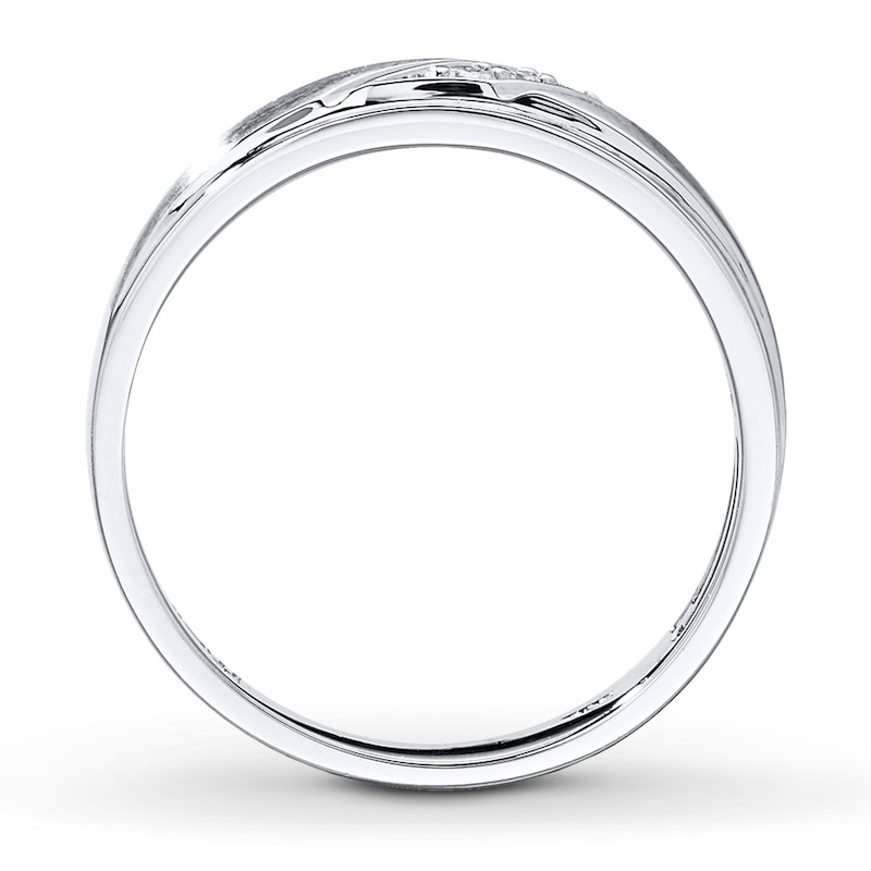 Main Image 2 of Previously Owned Men's Diamond Wedding Band 1/10 ct tw Round-cut 10K White Gold Size 14