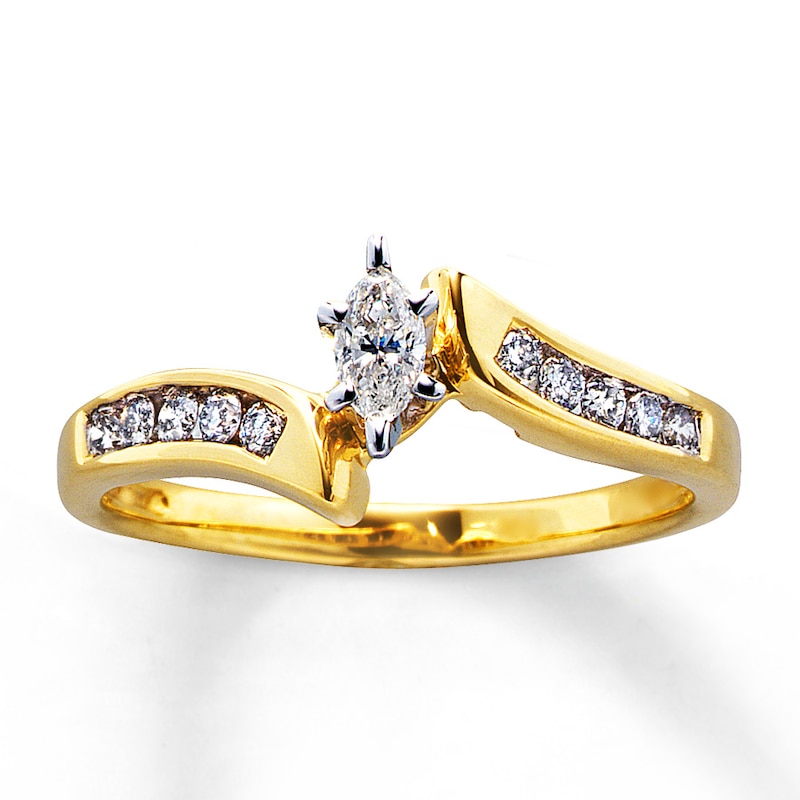 Main Image 1 of Previously Owned Diamond Engagement Ring 1/3 ct tw Marquise & Round-cut 14K Yellow Gold Size 9.5