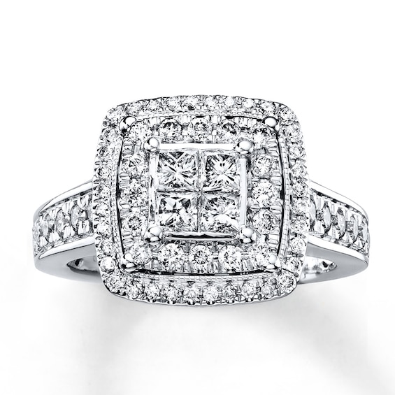 Previously Owned Diamond Engagement Ring 1 ct tw Princess & Round-cut 14K White Gold Size 8.25