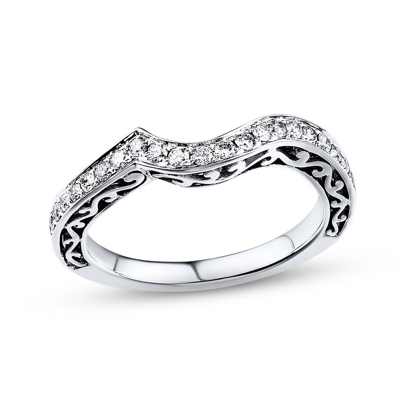 Main Image 1 of Previously Owned Diamond Contour Wedding Band 3/8 ct tw Round-cut 14K White Gold - Size 4