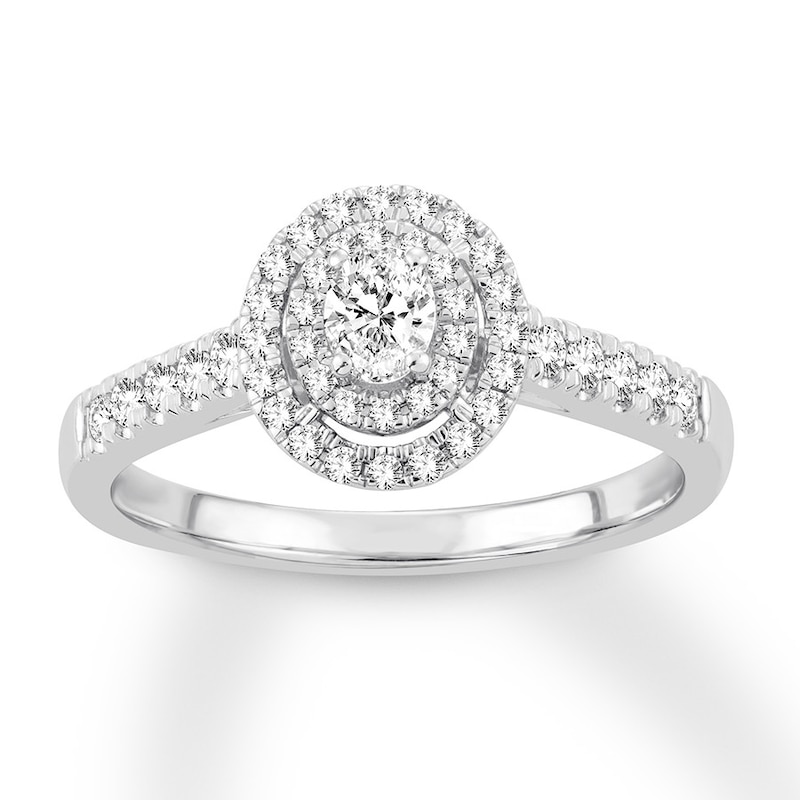 Previously Owned Diamond Engagement Ring 1/2 ct tw Oval & Round-cut 14K White Gold - Size 3.5