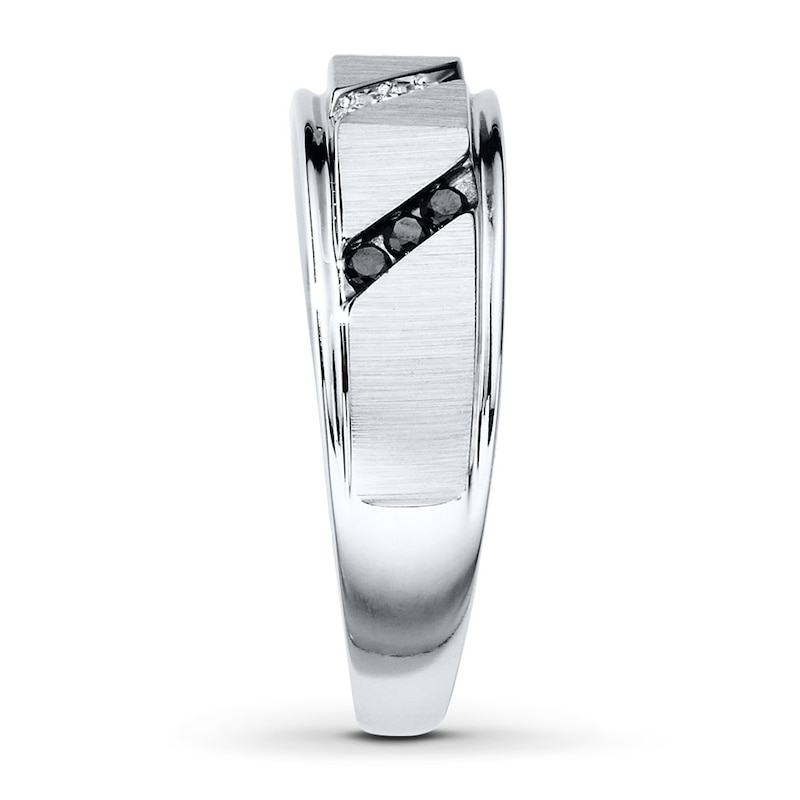 Main Image 3 of Previously Owned Men's Diamond Wedding Band 1/5 ct tw Black/White Round-cut 10K White Gold - Size 13.5