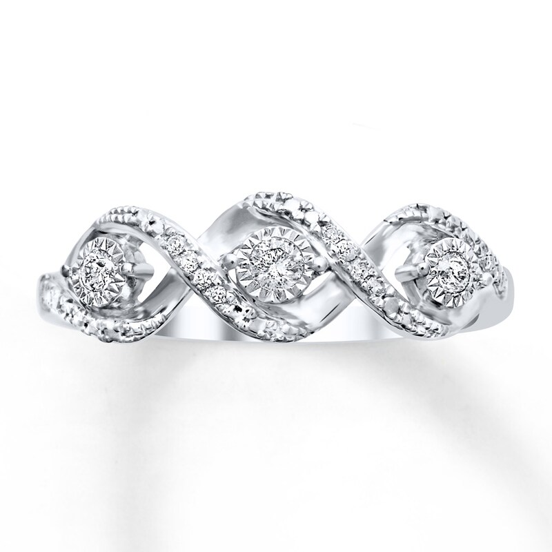 Main Image 1 of Previously Owned Three-Stone Diamond Ring 1/10 ct tw Round-cut Sterling Silver - Size 11