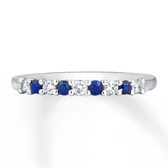 Previously Owned Natural Sapphire Ring 1/6 ct tw Round-cut Diamonds 10K White Gold Size 9