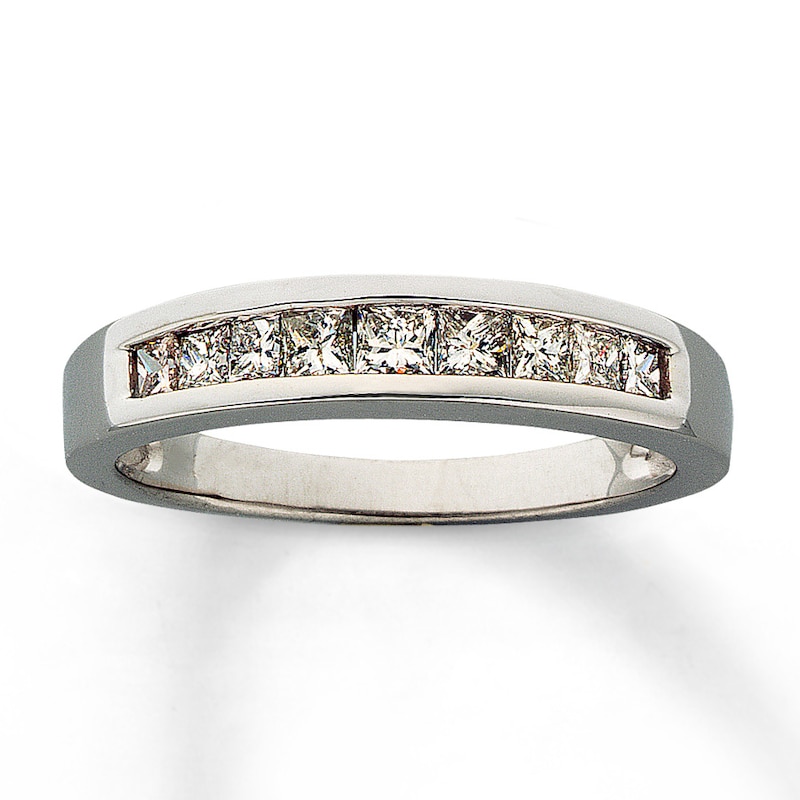 Main Image 1 of Previously Owned Wedding Band 1/2 ct tw Princess-cut Diamonds 14K White Gold - Size 13