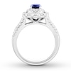 Thumbnail Image 2 of Previously Owned Oval Sapphire Engagement Ring 1/2 ct tw Round-cut Diamonds 14K White Gold Size 11