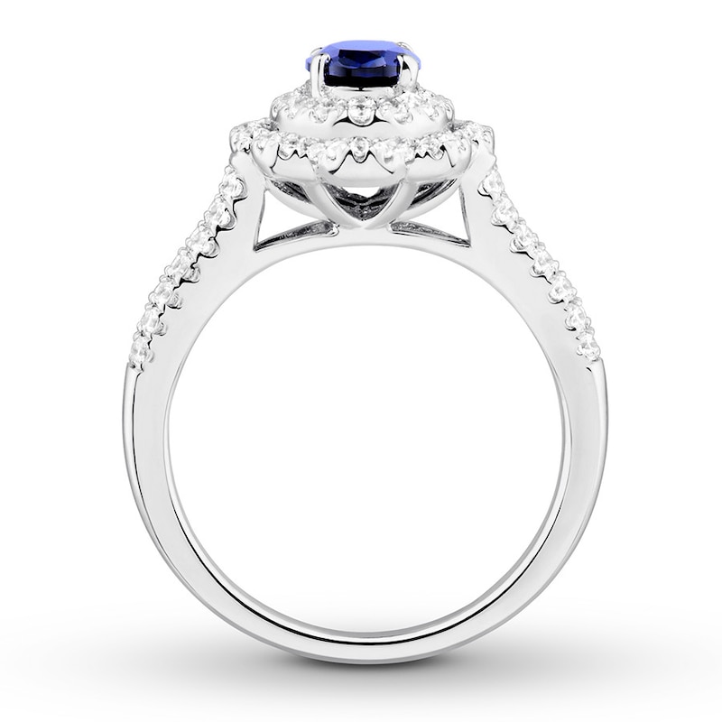 Main Image 2 of Previously Owned Oval Sapphire Engagement Ring 1/2 ct tw Round-cut Diamonds 14K White Gold Size 11