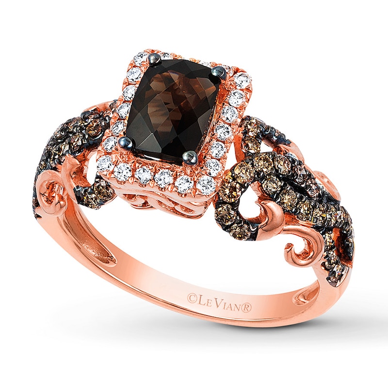 Main Image 1 of Previously Owned Le Vian Chocolate Quartz Ring 5/8 ct tw Round-cut Diamonds 14K Strawberry Gold - Size 9.5