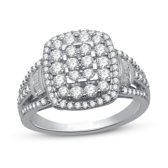 Previously Owned Diamond Fashion Ring 1 ct tw Round & Baguette-cut 10K White Gold Size 9.75