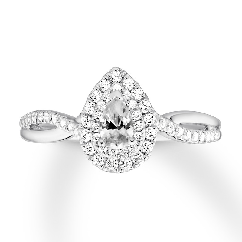 Main Image 1 of Previously Owned Diamond Engagement Ring 1/2 ct tw Pear & Round-cut 14K White Gold - Size 10.75