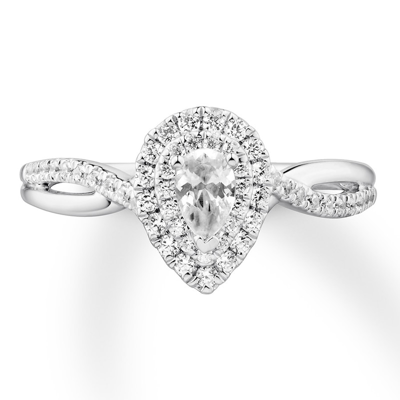 Main Image 3 of Previously Owned Diamond Engagement Ring 1/2 ct tw Pear & Round-cut 14K White Gold - Size 10.75