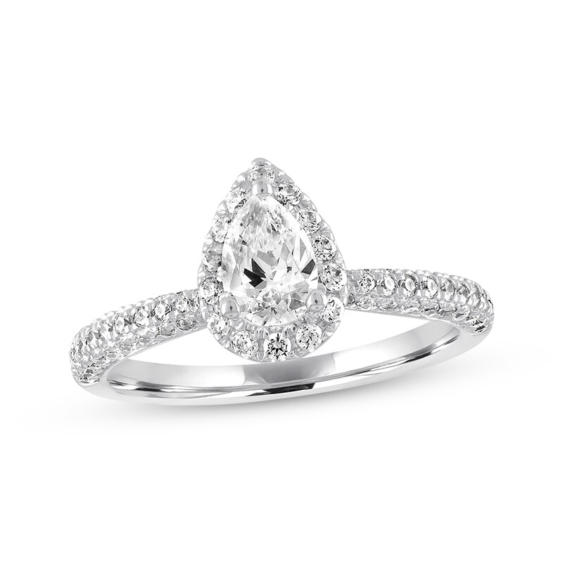 Main Image 1 of Previously Owned Diamond Engagement Ring 1 ct tw Pear & Round-cut 14K White Gold - Size 10