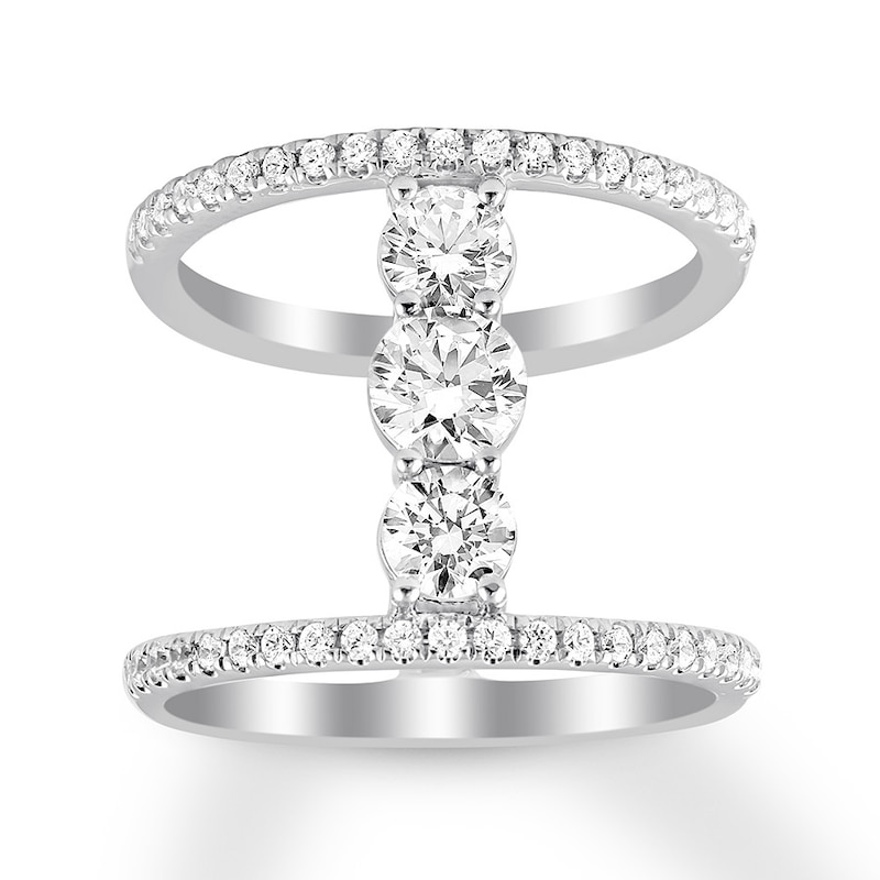 Main Image 1 of Previously Owned Diamond North South 3-Stone Ring 1-1/2 ct tw 14K White Gold - Size 11.25