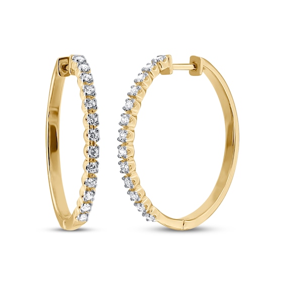 Previously Owned Round-Cut Diamond Hoop Earrings 1/2 ct tw 10K Yellow Gold