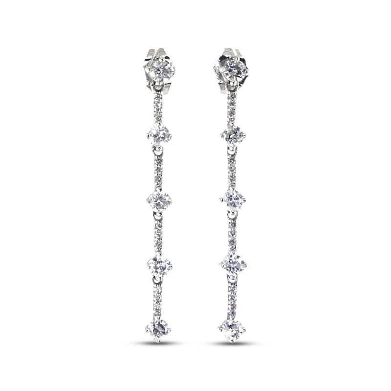 Main Image 1 of Previously Owned Diamond Drop Earrings 1 ct tw Round-cut 14K White Gold
