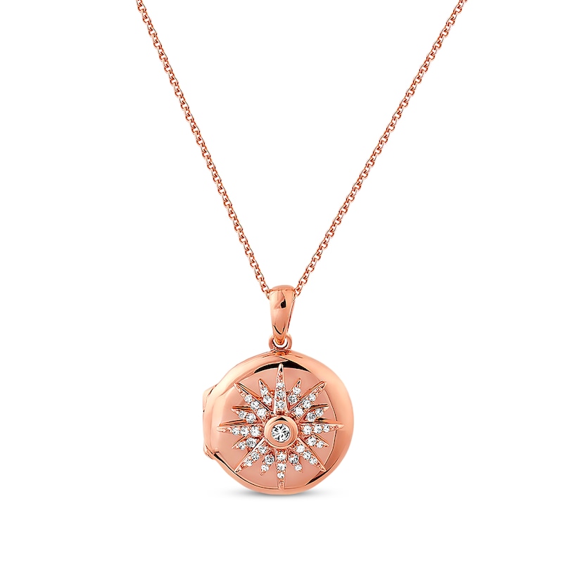 Main Image 1 of Previously Owned Diamond Locket Necklace 1/5 ct tw Round-cut 10K Rose Gold