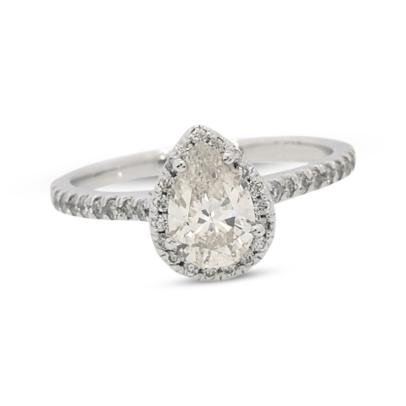 Main Image 1 of Previously Owned Diamond Engagement Ring 7/8 ct tw Pear & Round-Cut 14K White Gold