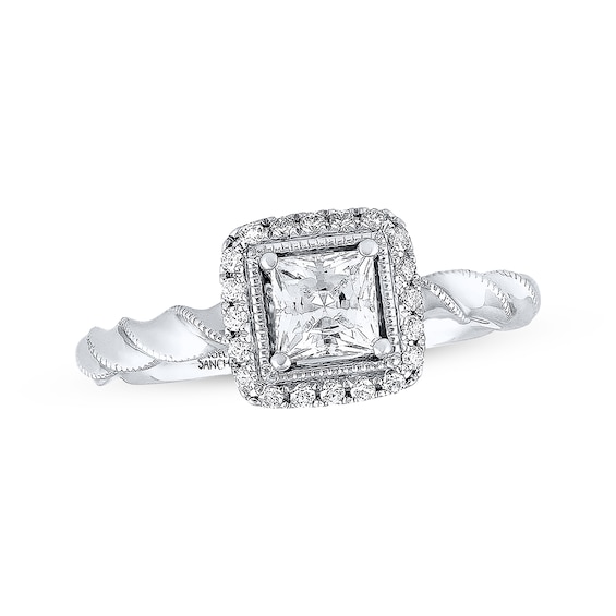 Previously Owned Angel Sanchez Engagement Ring 3/4 ct tw Princess & Round-cut Diamonds 14K White Gold
