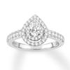 Thumbnail Image 1 of Previously Owned Diamond Engagement Ring 1/2 ct tw Pear & Round-cut 14K White Gold