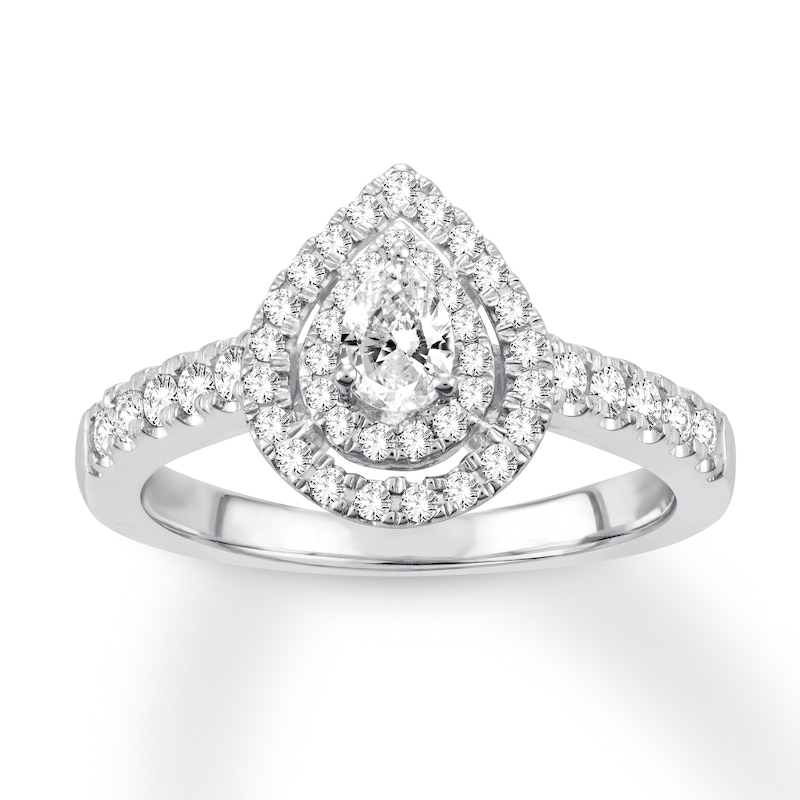 Main Image 1 of Previously Owned Diamond Engagement Ring 1/2 ct tw Pear & Round-cut 14K White Gold