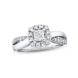 Previously Owned Diamond Engagement Ring 5/8 ct tw Princess & Round-cut 14K White Gold