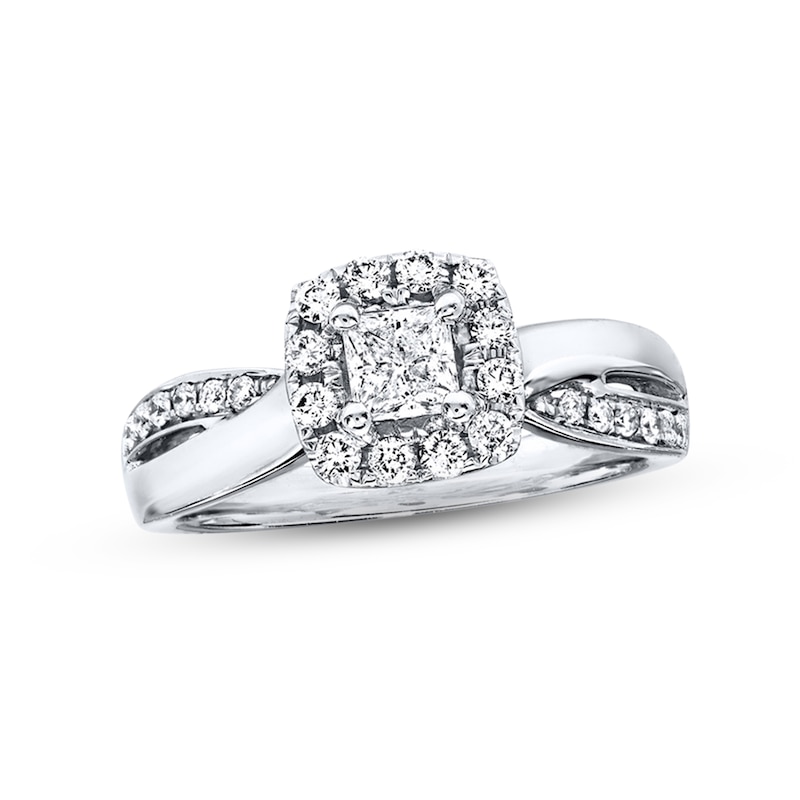 Main Image 1 of Previously Owned Diamond Engagement Ring 5/8 ct tw Princess & Round-cut 14K White Gold