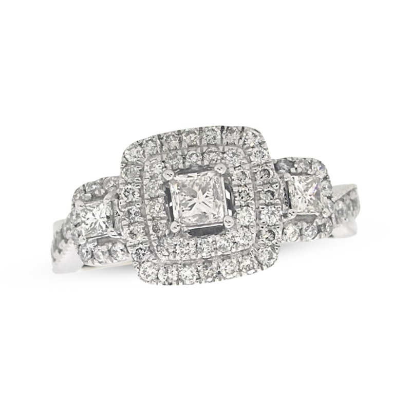 Previously Owned Three-Stone Engagement Ring 7/8 ct tw Princess-Cut Diamonds 14K White Gold