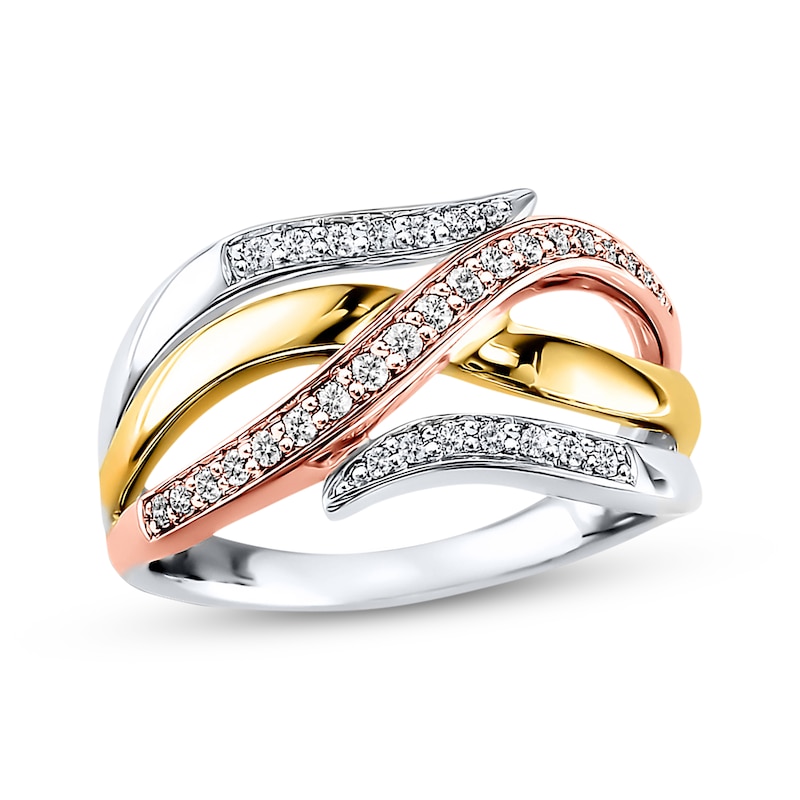 Main Image 1 of Previously Owned Diamond Ring 1/4 ct tw Round-cut 10K Tri-Color Gold