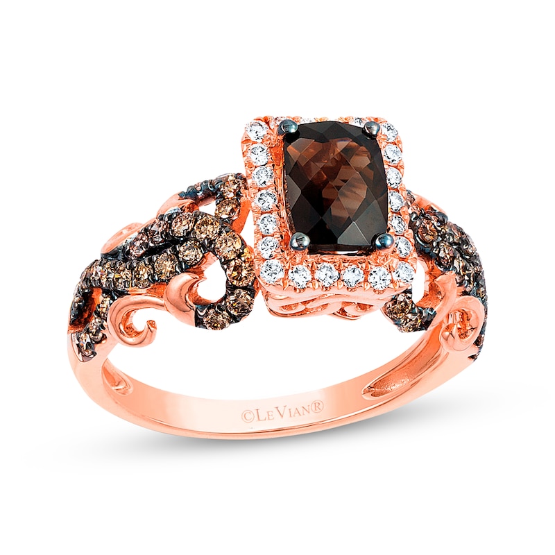 Main Image 1 of Previously Owned Le Vian Chocolate Quartz Ring 5/8 ct tw Diamonds 14K Strawberry Gold